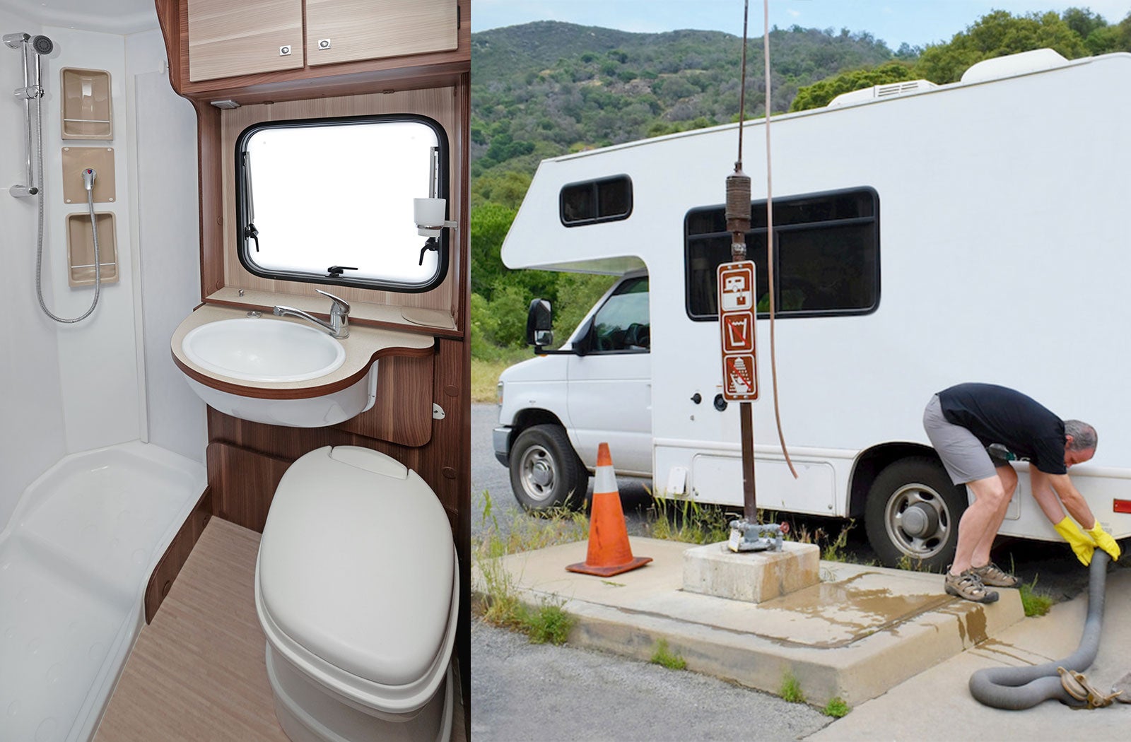 Portable RV/camper toilet and holding tank setup in San Francisco, California